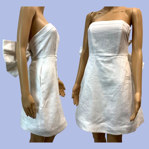 New DISSH Aisle White Linen Back Bow Mini Dress | size 4 - Picture 7 of 10